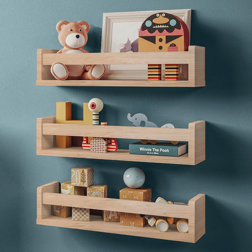 Set 3 NATURE SUPPLIES Nursery Book Shelves, of Floating Bookshelves for Wall for Nursery Decor & Playroom Decor