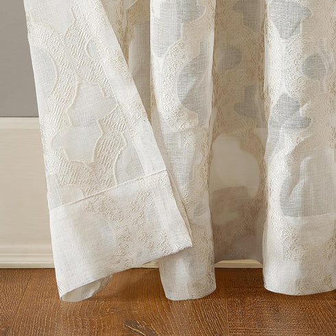No. 918 Yvette Trellis Jacquard Sheer Curtain Panel, 52" x 84", Cream Off-White Rod Pocket