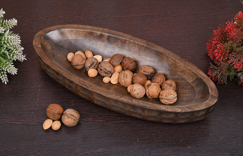 Mango Wood Decorative Bowl for Home Decor, Centerpiece for Farmhouse Country, Restaurant, Café, 14" x 6" x 2.3"