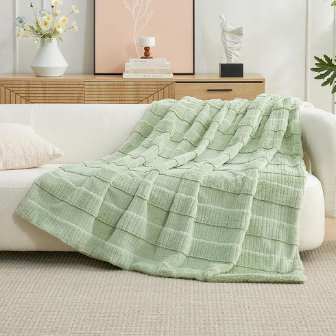 Amlie Cozy 88"x90", Home Luxury Striped Faux Fur Throw Blanket for Bed Queen Size, Soft Fuzzy Fluffy Plush Gift