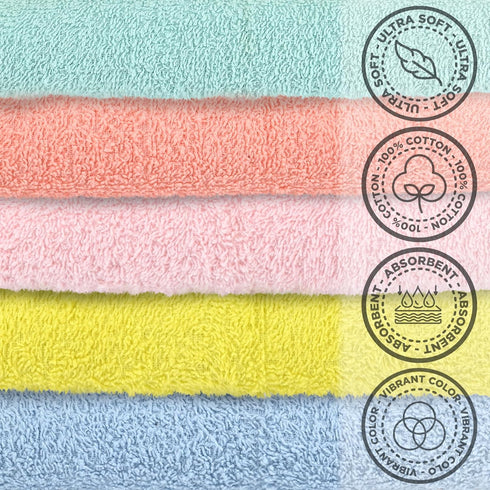 Crystal Ridge 24 Pack 12 x12 Cotton Wash Cloths - Washcloths for Showering, Face and Body, Soft and Highly Absorbent