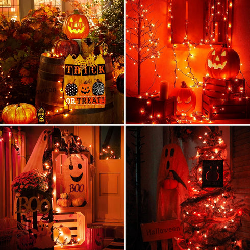 2PACK 13ft 50 String,120V Decor(2pcs) Hopolon Orange Halloween Lights, Orange Lights Fall String Light, Plug in Green