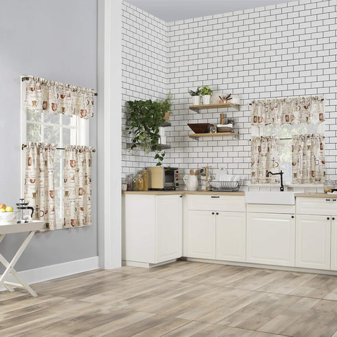 No. 918 Bristol Coffee Shop Semi-Sheer Rod Pocket Kitchen Curtain Valance and Tiers Set, 54" x 24", Ivory Off-White