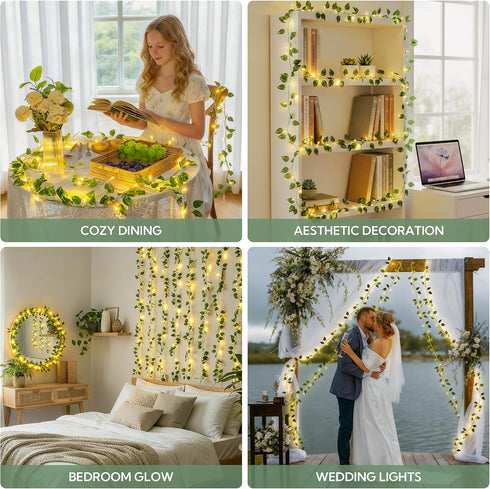23 73 HEYFUNi Vines with Lights, Ft Led Faux Pothos String Lights Plug in, Leaf Lights for Bedroom, Wall, Balcony