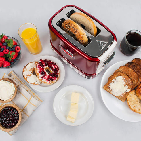 Nostalgia New and Improved Wide 2-Slice Toaster - Perfect for Bread, English Muffins, Bagels, 5 Browning Levels, Crumb