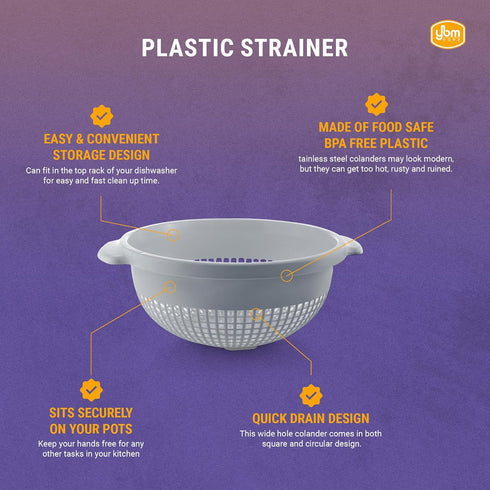 YBM HOME Deep Plastic Strainer Colander with Handle - BPA-Free, Durable, Dishwasher Safe for Pasta, Vegetables