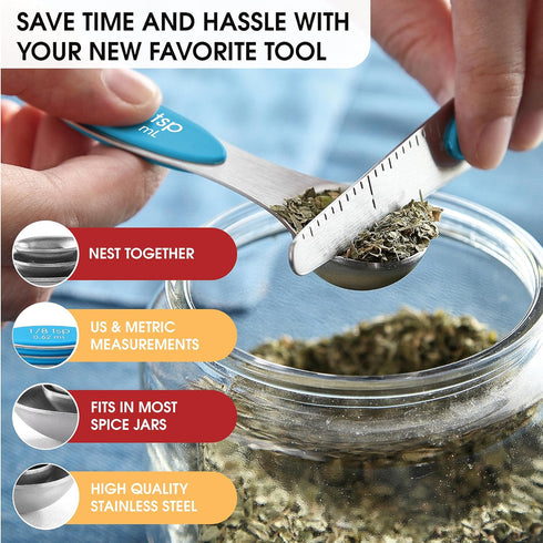 Spring Chef Stainless Steel Magnetic Measuring Spoons Set of 8 with Leveler, Nesting Teaspoon & Tablespoon for Baking &