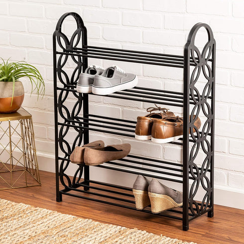 5 SHO-08484 Honey-Can-Do Tier Butterfly Shoe Rack Black