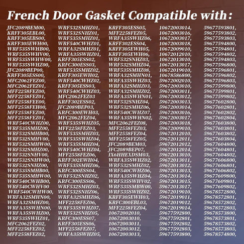 Refrigerator French Door Gasket Compatible with Whirlpool Kenmore Seal W10830162 W10443225 W10179332, Approx. 40.16" x