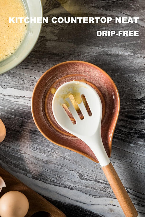 LAUCHUH Spoon Rest - Ceramic Holder for Kitchen Counter, Large Utensil Rest for Ladle, Spoons, Spatula, Tongs, 5