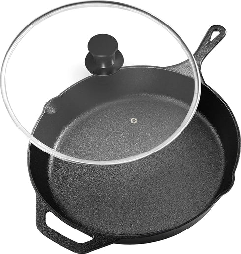 Utopia Kitchen 10 Inch Pre-Seasoned Cast Iron Skillet with Lid, Nonstick Frying Pan for Indoor & Outdoor Use