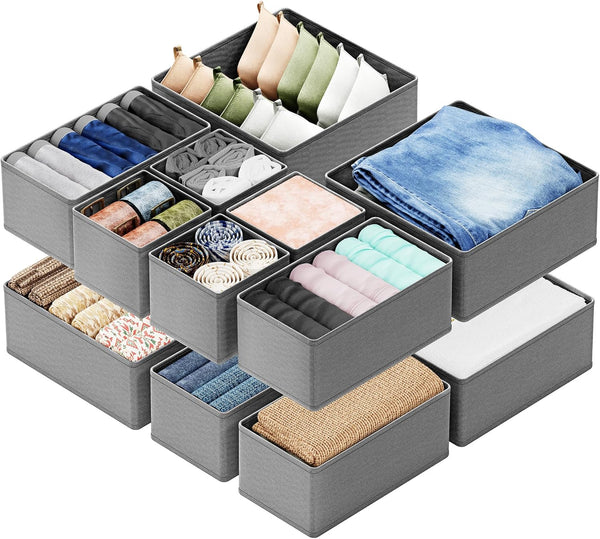 SpaceAid Drawer Organizer Clothes, 12 Pack Dresser Bins for Nursery, Closet Organization and Storage Dividers (Grey)