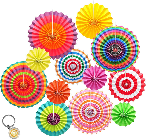 Mandala Crafts Fiesta Party Decoration, Hanging Paper Fan Set for Mexican Themed Party, Pack of 12