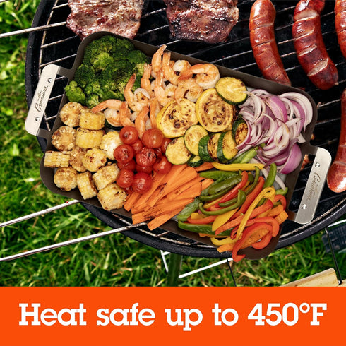 Camerons BBQ Grill Topper Grilling Pans, Set of 2, Non-Stick Barbecue Trays for Indoor Outdoor Use