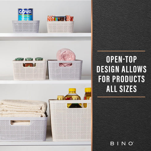 BINO Woven Plastic Basket Small (Natural), 5-Pack, THE JUTE COLLECTION, Stylish Home Organization Storage