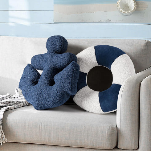 AELS 3D Anchor & Lifebuoy Nautical Throw Pillows, 19.6"& 15.7" Set of
