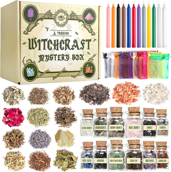 Tassika Witchcraft Starter Kit, Witchcraft Supplies for Wiccan Altar- 63 Pack of Crystals
