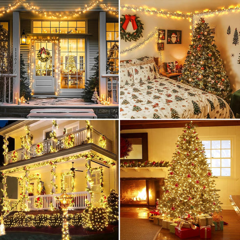 Dofulay 49FT 600 8 Christmas Cluster Lights Plug-in LED Fairy String Lights, Modes Timer Waterproof for Christmas Tree