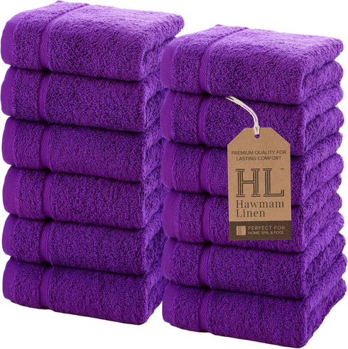 Hawmam Linen Luxury Cotton Washcloths 13x13 Inch - Large Hotel Spa Bathroom