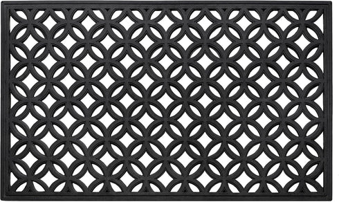 Wrought Iron Rubber Door Mat, 18" x 30", Durable Decorative Outdoor Welcome Mat, Heavy Duty for All Weather