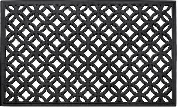 Wrought Iron Rubber Door Mat, 18" x 30", Durable Decorative Outdoor Welcome Mat, Heavy Duty for All Weather