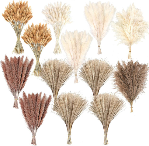 CKBT 300 PCS Dried Pampas Grass Decor, Dried Flower Bouquets for Wedding, Home,