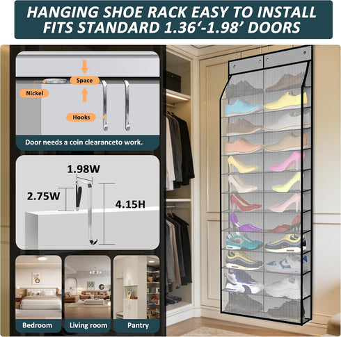 Kotkn 24-Pair Over Door Shoe Organizer for Family & Kids, Double Sided | Hanging Storage for Sneakers, Boots, Toys