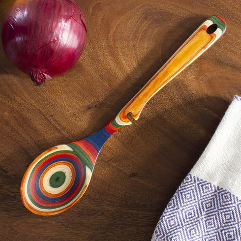 Baltique Marrakesh Collection 12-1/2" Wooden Cooking Spoon with Spoon Rest Notch, Safe for Nonstick Use