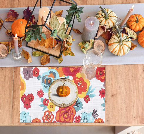 Ruvanti Placemats Set of 6, 100% Cotton 13x19 Inch, Modern Dining Table Decor, Kitchen & Table Linens, Multi Flower