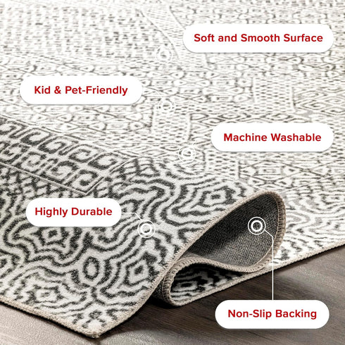nuLOOM Abstract Tribal Accent Rug, 2' x 3', Grey, Machine Washable Rectangular Rug