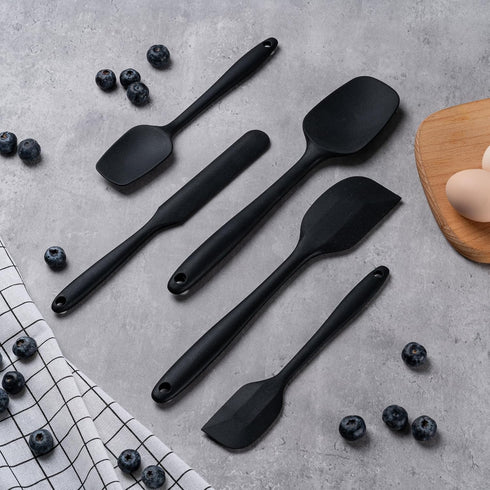 Silicone Spatula Set, 5 Piece Food Grade Rubber Spatulas for Baking, Cooking, Mixing, High Heat Resistant, Dishwasher