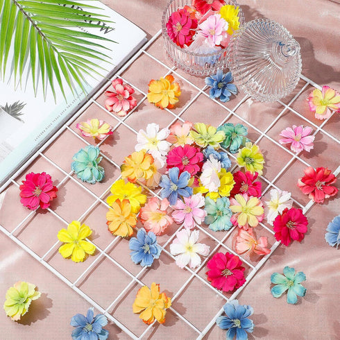 WILLBOND 100 Pieces Faux Flower Heads - Artificial Silk Plum Blossom Heads for Crafts and Home Decor