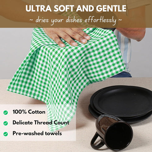 Set 12 16"x26" Native Fab of Gingham Mini Check Kitchen Towels - Cotton Dish Towels - Soft Absorbent Hand Towels