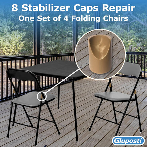 8 7/8 Inch Beige Folding Chair V-Tip Stabilizer Caps, ID - Heavy Duty Nylon End Caps, Non-Marring Round Top of Leg
