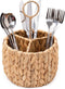 KOLWOVEN Wicker Flatware Organizer - Kitchen Utensil Holder for Countertop, Silverware Caddy with 3 Compartments