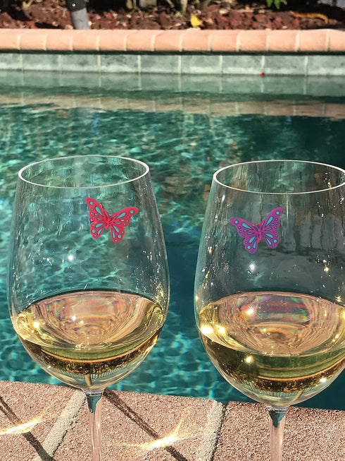Butterfly Magnetic Wine Glass Charms - 6 Wine Magnet Drink Markers, Fun Gift for the Gardener