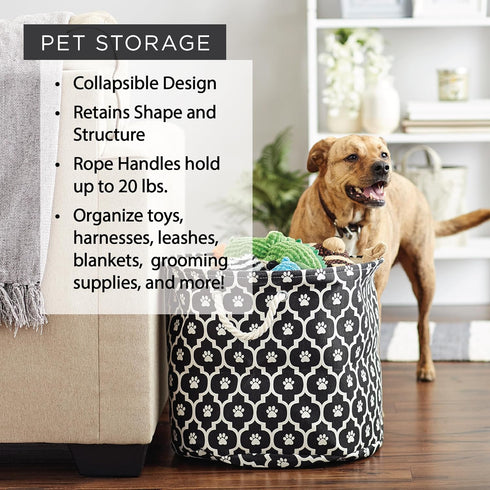 Bone Dry Medium Round Pet Storage Collection Collapsible Bin, Gray