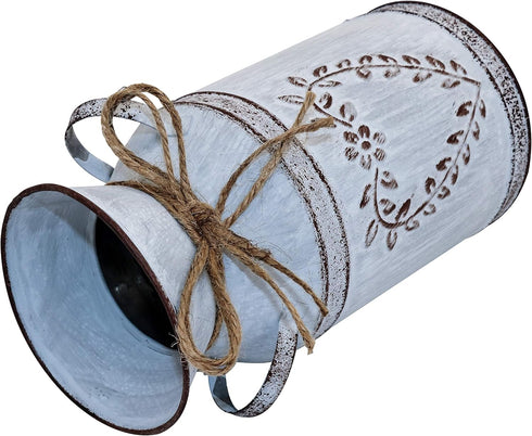 Rustic Shabby Chic Galvanized Milk Can Vase with Handle, Vintage Farmhouse Flower Vase for Centerpieces, 7.7"