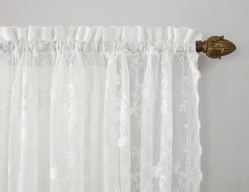 No. 918 Alison Floral Lace Sheer Rod Pocket Curtain Panel, 58" x 72", White