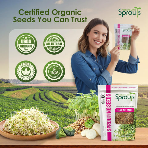 1lb Nature Jims Sprouts Organic Salad Mix Non-GMO Microgreen Seeds, Perfect for Growing Nutritious Organic Broccoli