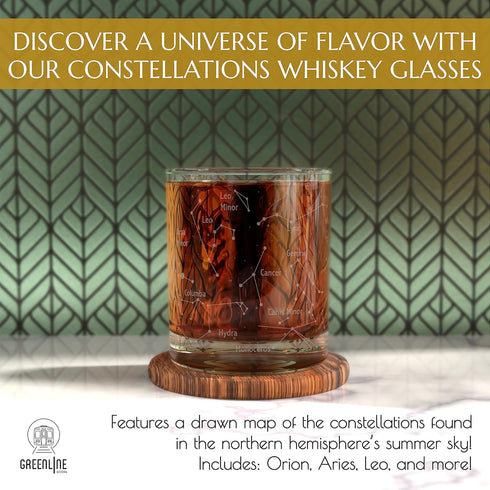Greenline Goods Whiskey Glasses Set of 2 – Northern Summer Sky & Astronomy Constellations, 10 Oz