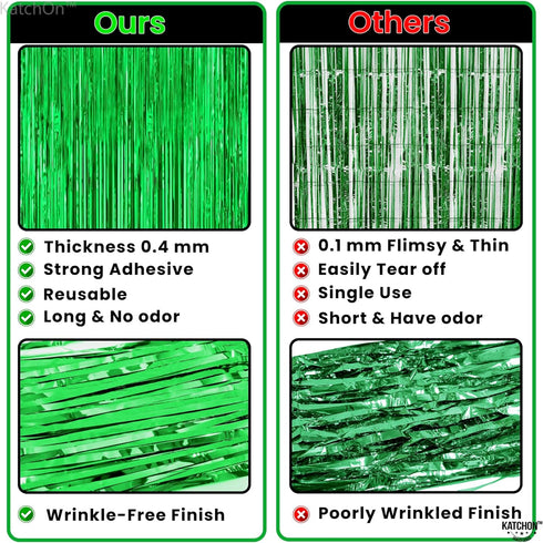 KatchOn Green Streamers, 3.2x8 Ft, Pack of 2, Backdrop for Jungle Party Decoration, Tropical Safari Decorations