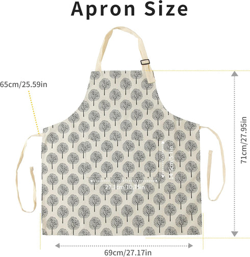 Tosewever 2 Pieces Cotton Linen Waterproof Bib Apron, Unisex Cooking Kitchen Aprons with 2 Pockets (Triangle/Tree, 2)