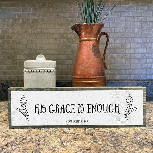 Christian Wall Art - His Grace Is Enough - Beautiful Bible Verse Modern Farmhouse Wall Décor Sign