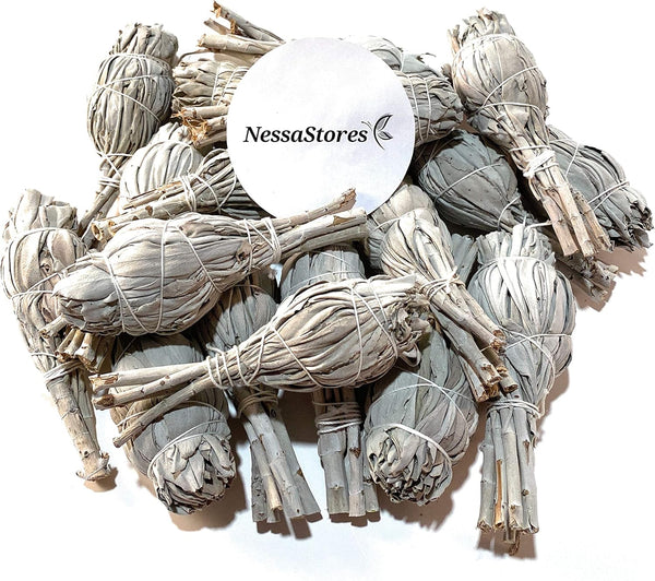 12 California White Sage Smudge Sticks - 3 to 4 Inch Hand Tied for Home Cleansing and Stress Relief