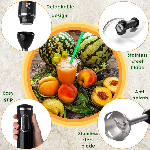 Moss & Stone Hand Blender Electric Set with Egg Whisk & Chopper, 300 Watt Immersion Hand Mixer Set, Stainless Steel