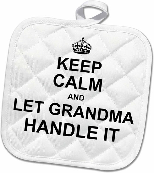 3D Rose Fun Funny Keep Calm and Let Grandma Handle It Gift Pot Holder, 8 x 8