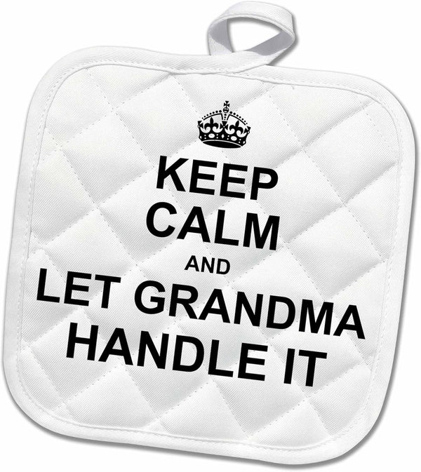 3D Rose Fun Funny Keep Calm and Let Grandma Handle It Gift Pot Holder, 8 x 8
