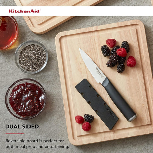 KitchenAid Classic Rubberwood Cutting Board, 8"x10" with Perimeter Trench, Reversible Chopping Board