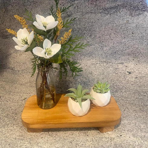 Farmhouse Wood Tray, Rustic Wooden Pedestal 12 * 5.5 * 2 inches for Kitchen Counter and Bathroom Decor